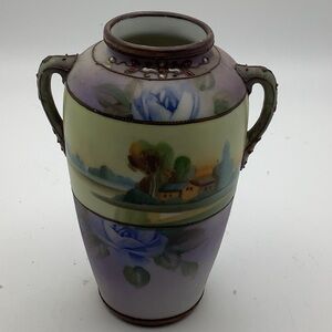 Antique Nippon  6” Hand Painted Purple Vase